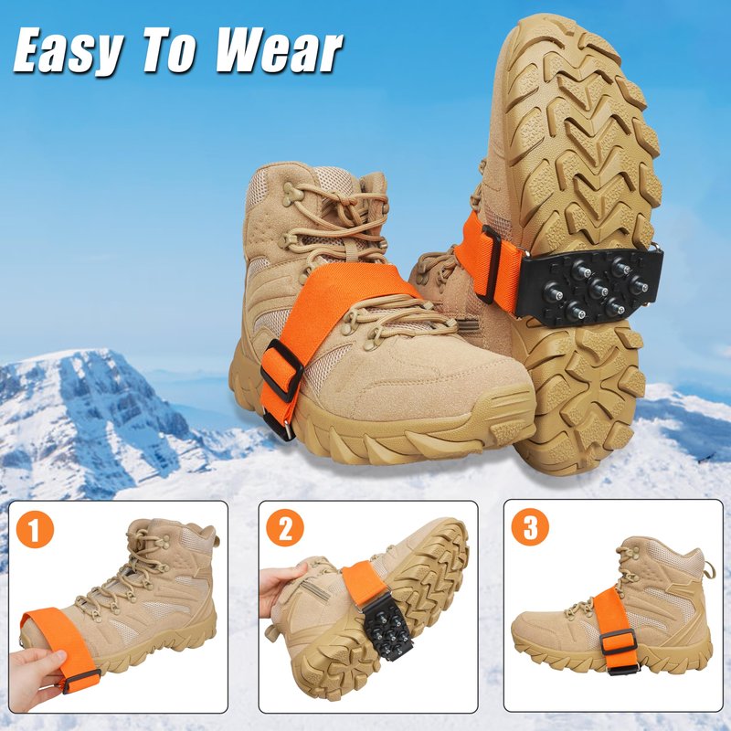 Ice Cleats Mid-Sole Snow Traction Cleats for Walking on Snow and Ice Anti-Slip Crampon with Adjustable Straps 7 Tungsten Studs for Secure Grip Anti Slip Crampons for Walking Jogging Hiking