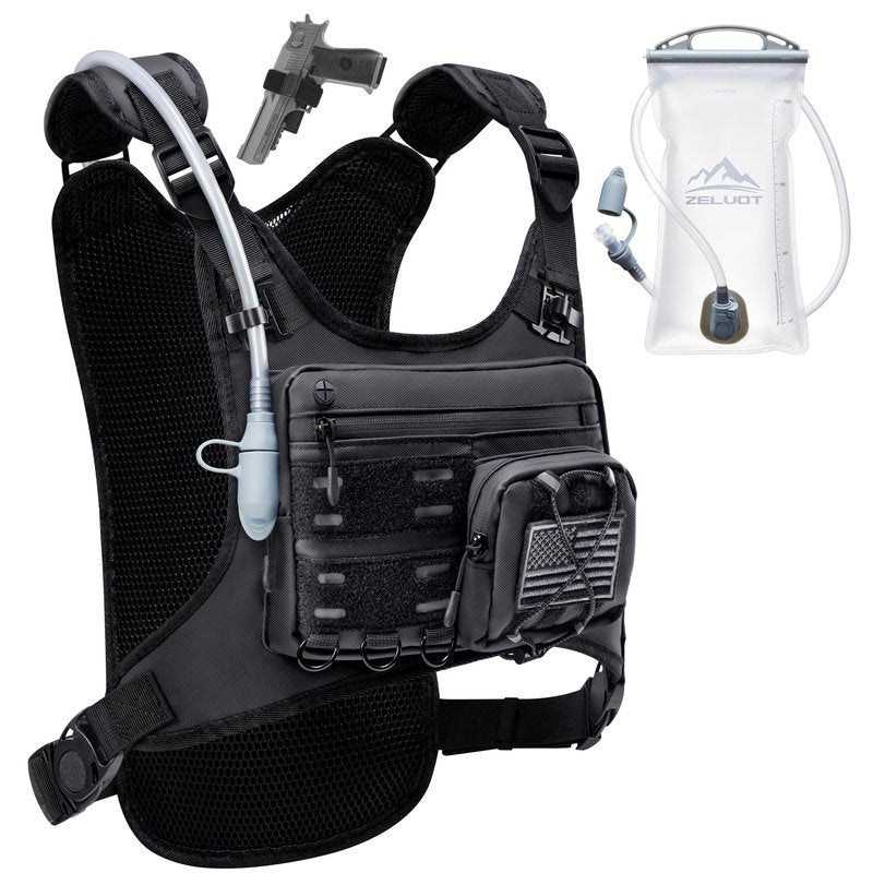 Zelvot Running Vest with 2L Water Bladder, Hydration Backpack, U.S. Design Patent, Lightweight Hydration Pack with Gear Holder, Reflective Chest Pack for Men Women for Marathon (Black, M/L)