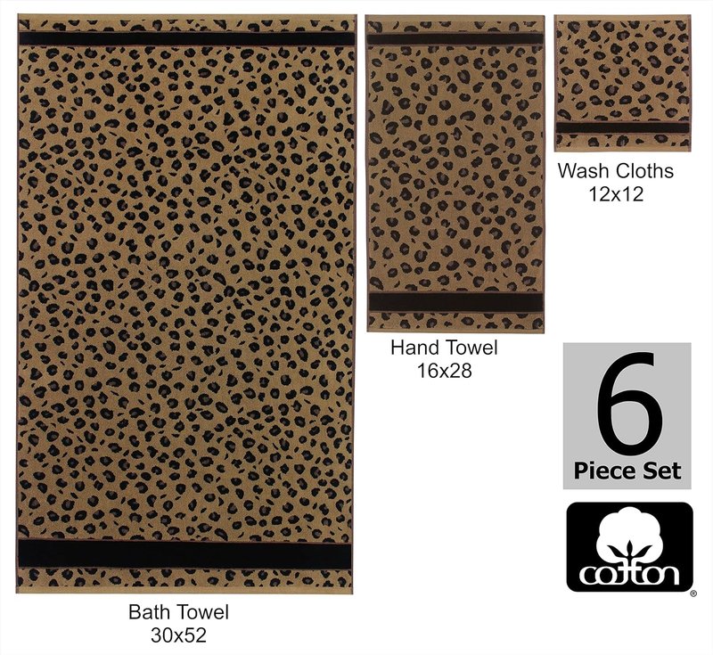 Cotton Craft 6-Piece Animal Print Towel Set | Soft 100% Cotton Jacquard Bath & Hand Towels