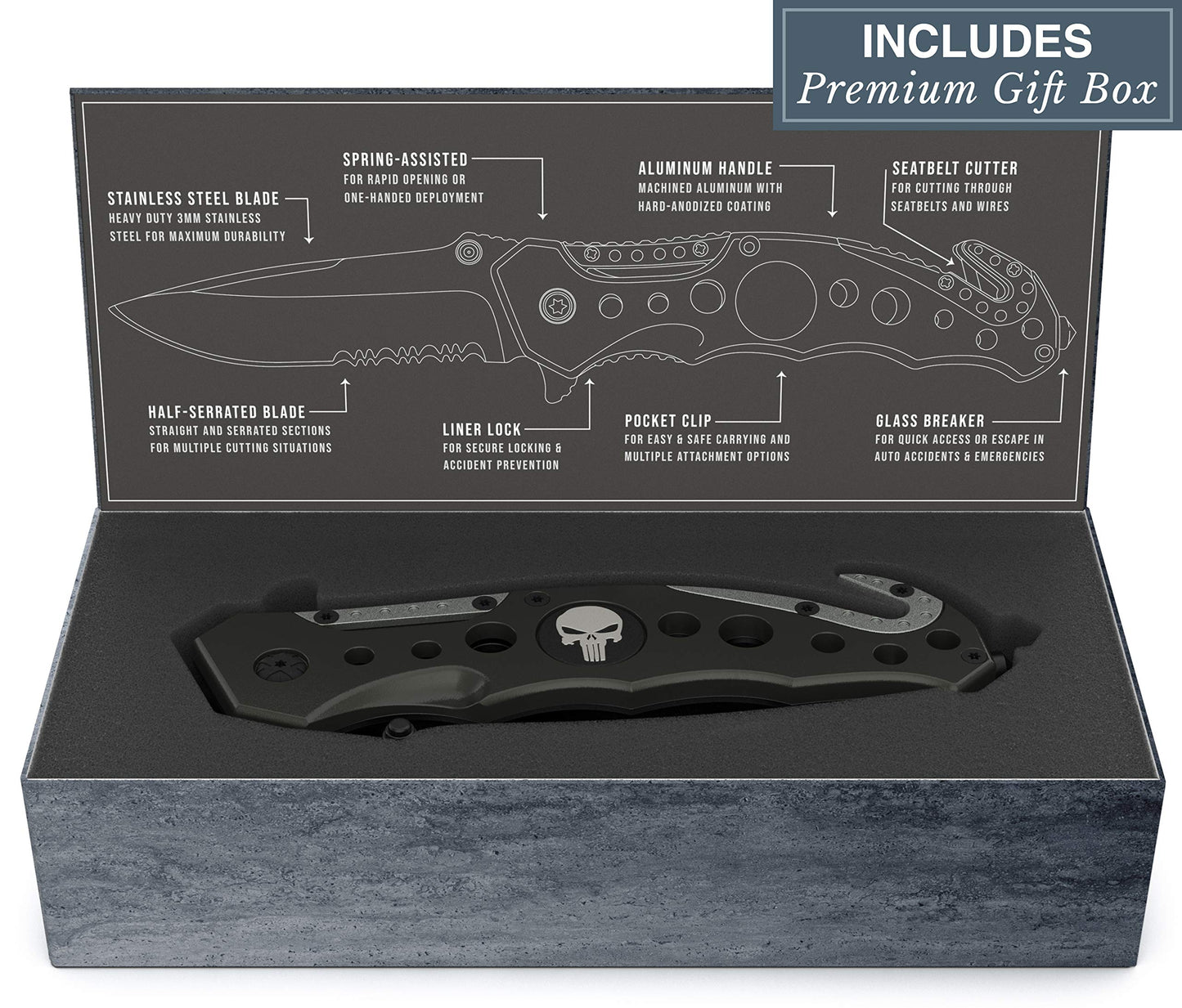 Swiss Safe 3-in-1 Tactical Knife for Military and First Responders - Navy SEAL Black