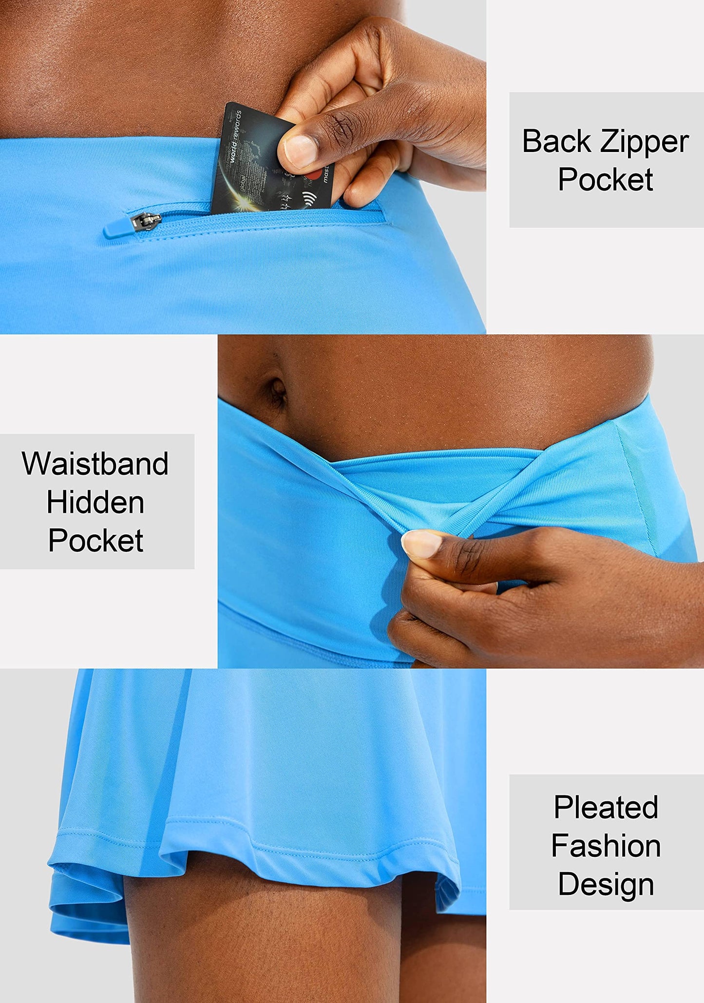 SANTINY Pleated Tennis Skirt for Women with 4 Pockets Women's High Waisted Athletic Golf Skorts Skirts for Running Casual (Light Blue_S)