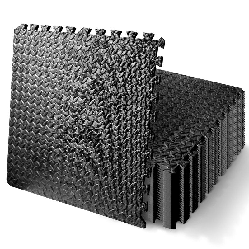 SQUATZ Thick Puzzle Exercise Mat, 25 Pcs EVA Foam Floor Tiles for Home Gym, 24 in x 24 in x ½ in, Covers100 Sq Mat for Home Workout Equipment, Durable Non-skid Texture, 24 in x 24 in x ½ in, 48 Sq Ft - 12 TilesBlack