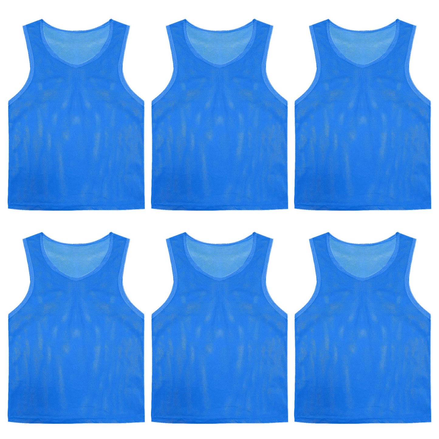 PVOSEW Pinnies Set of 6,Mesh Practice Jersey Scrimmage Vest Team Football Soccer Training Bibs for Sports Adult Child Youth (Blue, Youth/Adult)