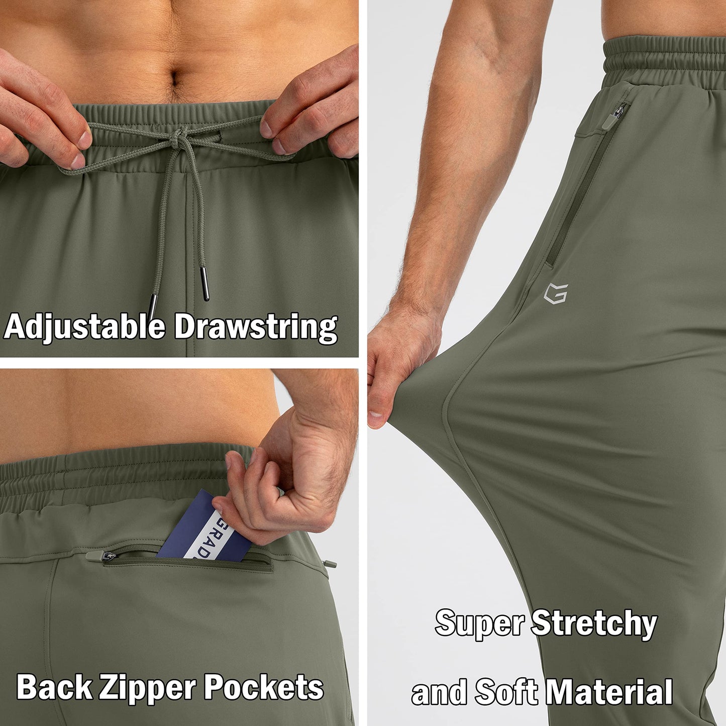 G Gradual Men's Sweatpants with Zipper Pockets Tapered Joggers for Men Athletic Pants for Workout, Jogging, Running (Sage Green, 3X-Large)