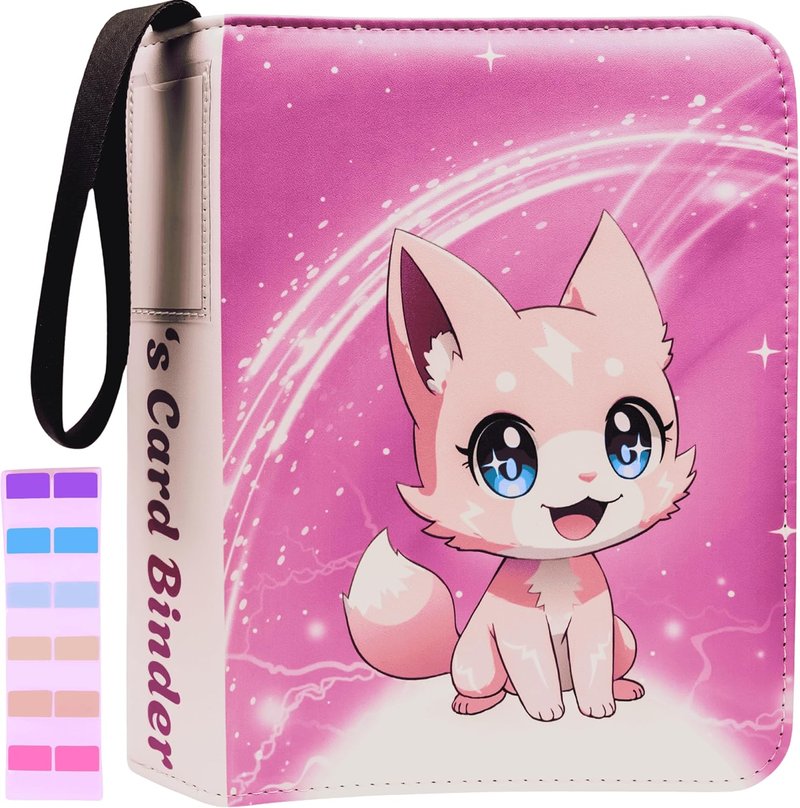 Trading Card Binder - 4 Pocket Album for Girls | 440 Pockets, Pink, Includes Name Tag & Tab Stickers