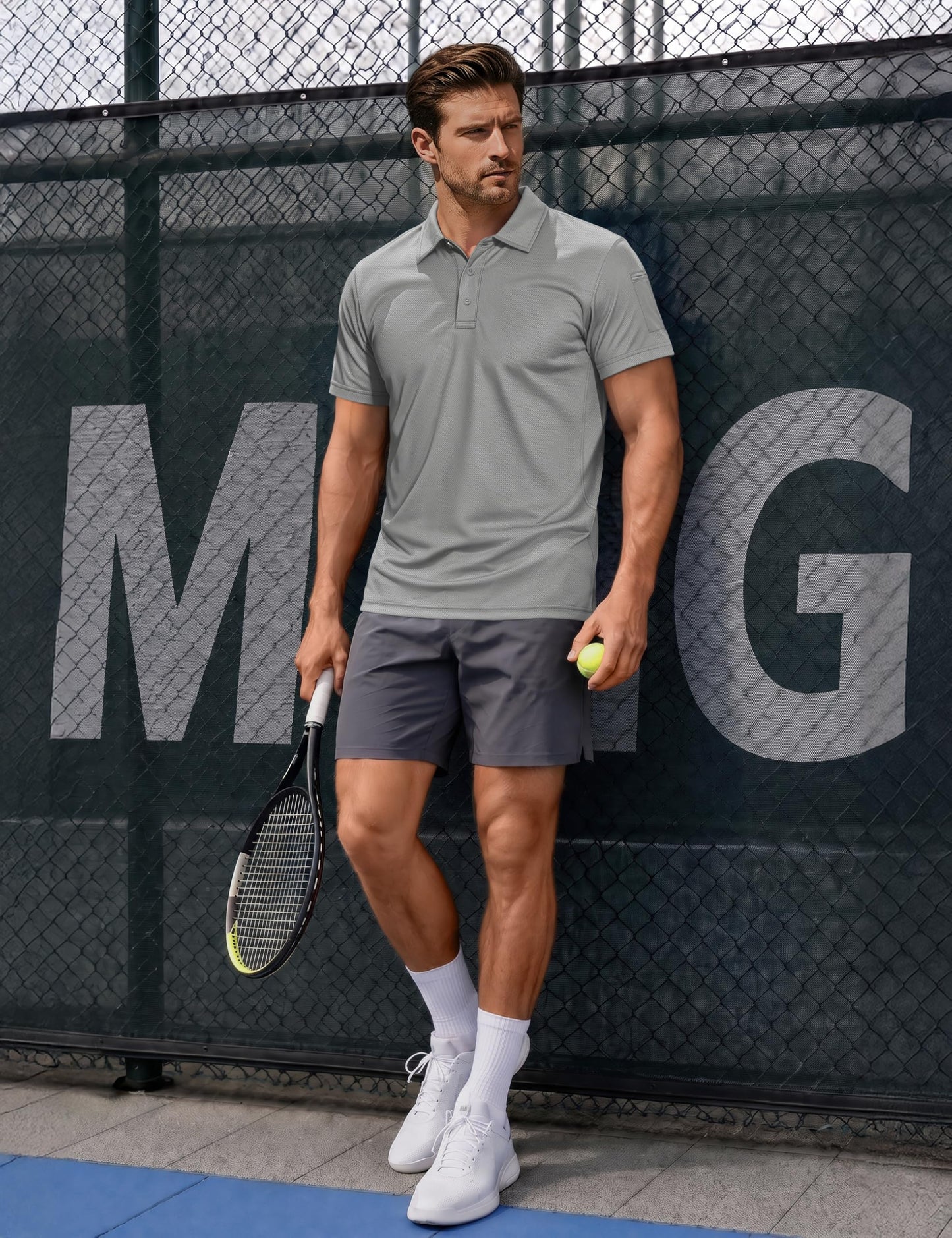 MAGCOMSEN Work Shirts for Men Golf Shirts Fishing Shirts Casual Shirts Quick Dry Shirts Golf Polo Shirts Light Grey XL