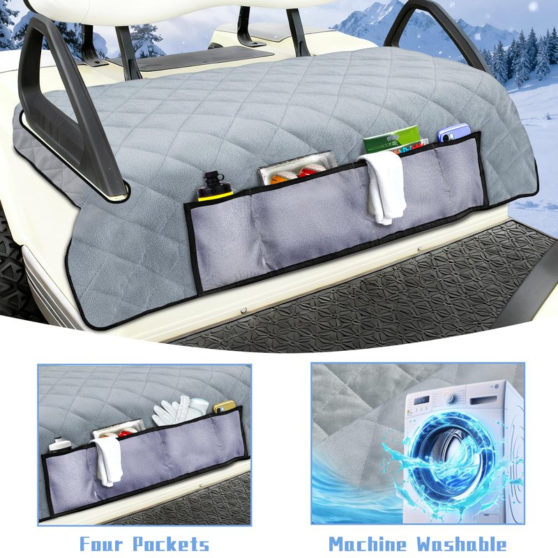 YOKYHOM Golf Cart Seat Covers with 4 Front Pockets, Thick Seat Towel Blanket with Non-Slip Backing, Fits EZGO, Club Car, Yamaha and More 2 & 4 Passenger Golf Carts, Gray
