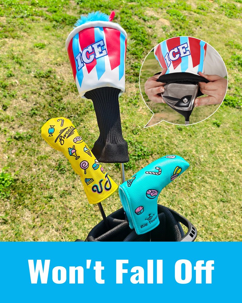 Big Teeth Golf Driver Cover ICE Slushie Cup, Driver Covers for Golf Clubs, Funny Frozen 460cc Head Covers, Funny Milk Shake Ice Cream Golf Club Covers,Blue and Red Color