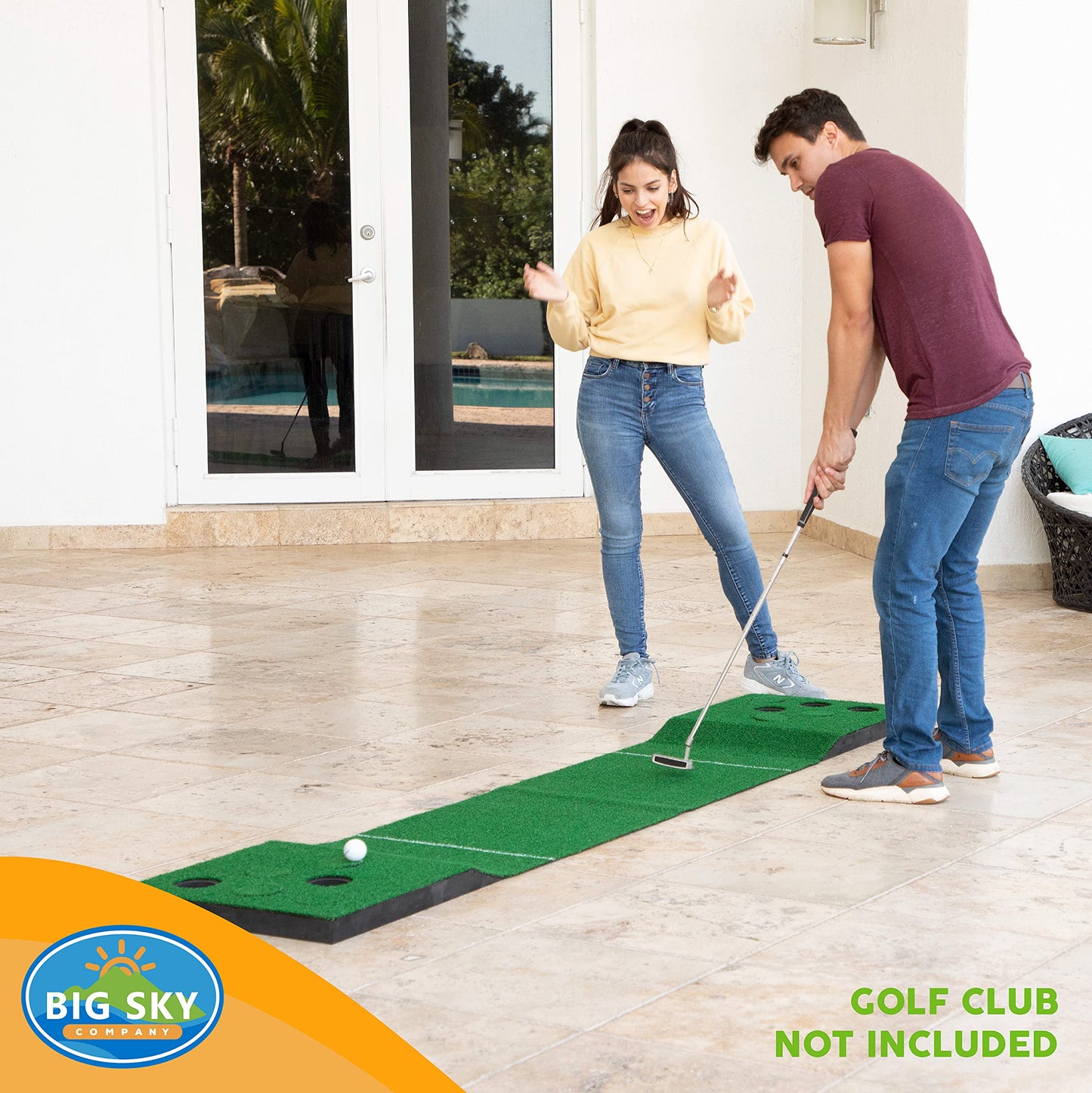 MD Sports Big Sky Pong Golf Putting Mat Game with 12 Cup Covers - Portable Outdoor Putting Green with Non-Slip Bottom for Tailgating, Backyard Parties, Beach - Outdoor Games for Adults and Family