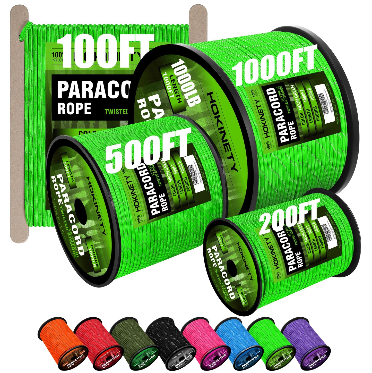 Reflective Paracord Rope 1000Ib - 100ft 4mm 12 Strand para Cords Lanyard Utility Parachute Cord for Tent Camping Hiking Fishing Survival Tactical Clothesline DIY Projects Neongreen