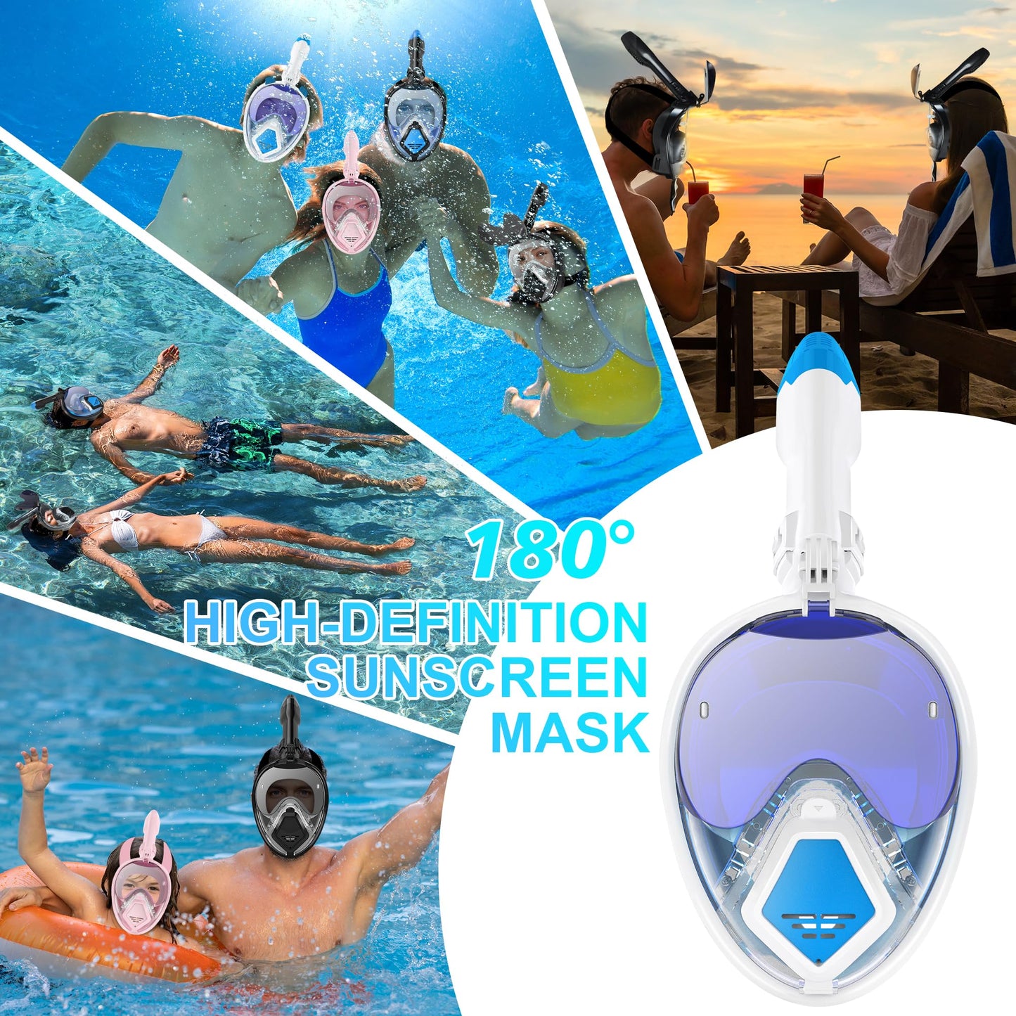 Devilfish Full Face Snorkel Mask S-Latest Dry Top Breathing System with Detachable Camera Mount,Foldable 180 Degree Panoramic View Set,Scuba Diving Masks Anti-Leak & Anti-Fog