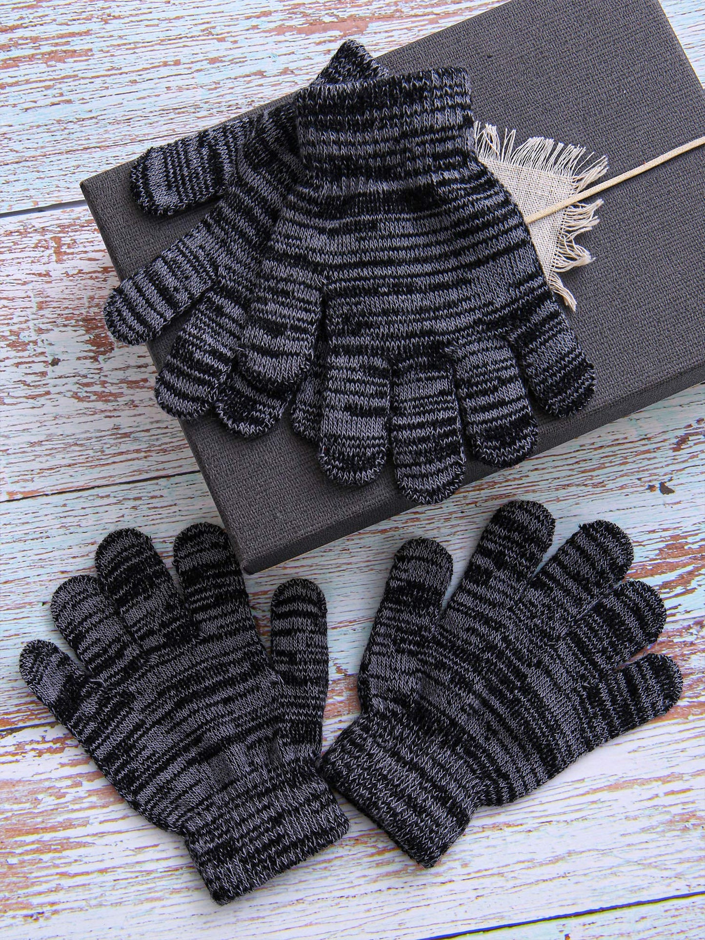 Cooraby 24 Pairs Kids Gloves Winter Magic Gloves Warm Knitted Stretchy Full Fingers Gloves (Black and gray, 6-11 Years)