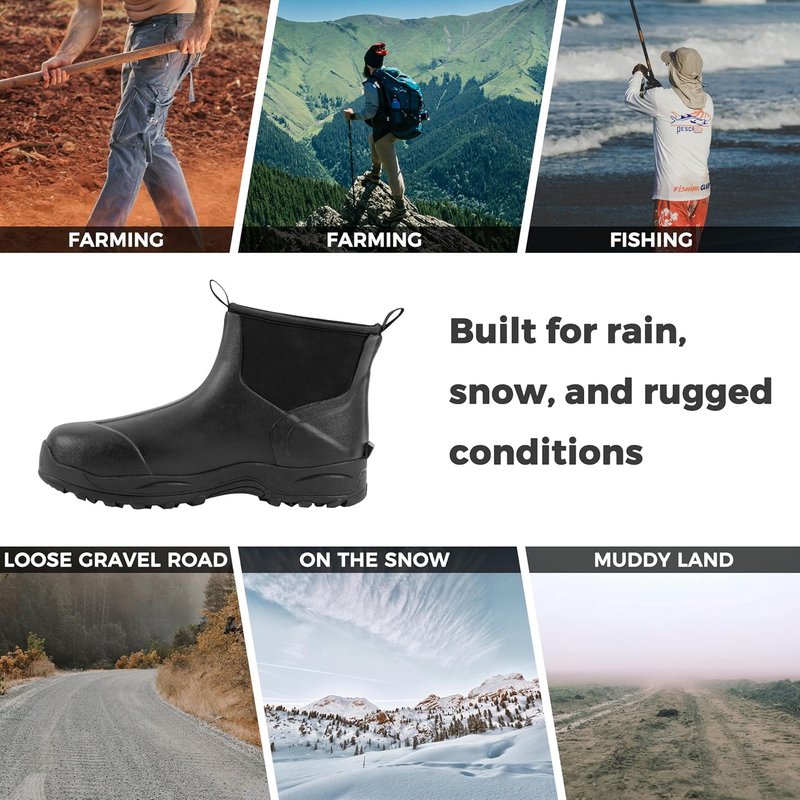Men's Waterproof Rubber Rain Boots - Slip-On Insulated Ankle Garden Shoes | Durable Mud Work Footwear