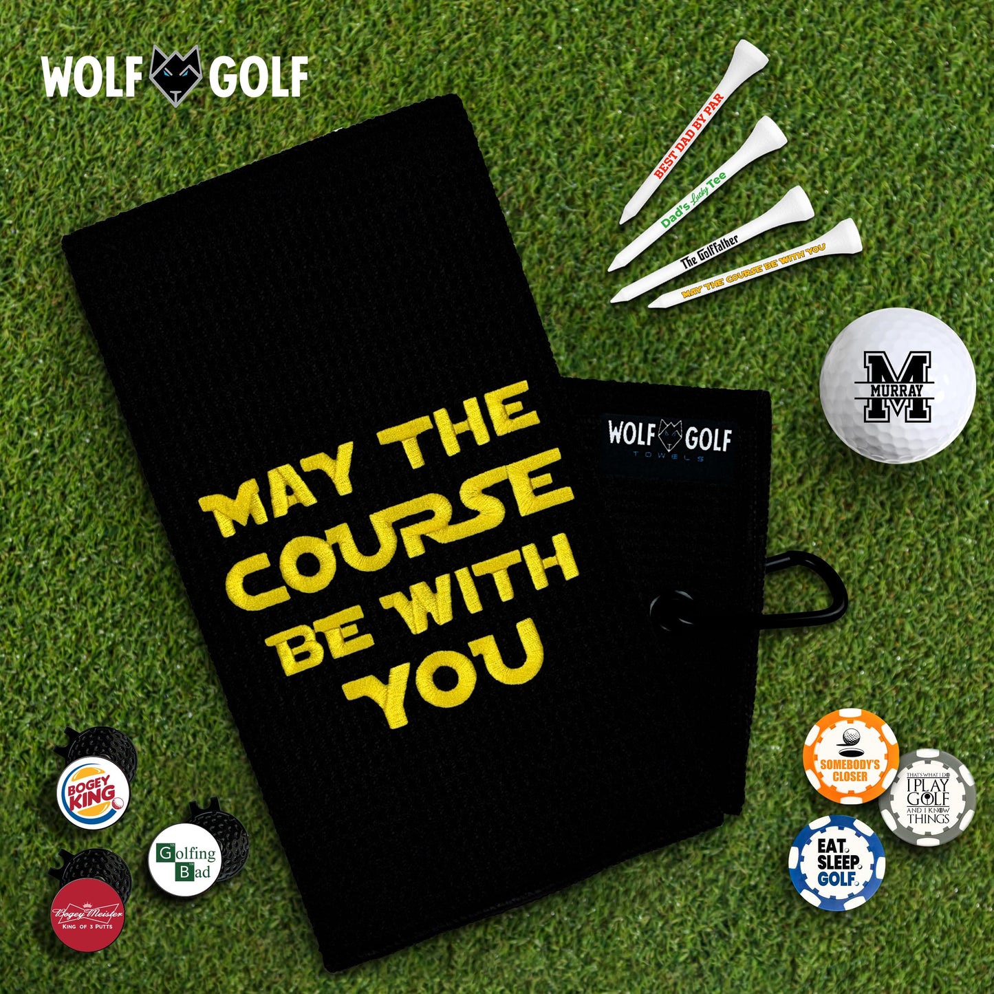 Wolf Golf Towels May The Course Be with You Golf Towel | Embroidered in USA | Golf Accessories for Men or Women