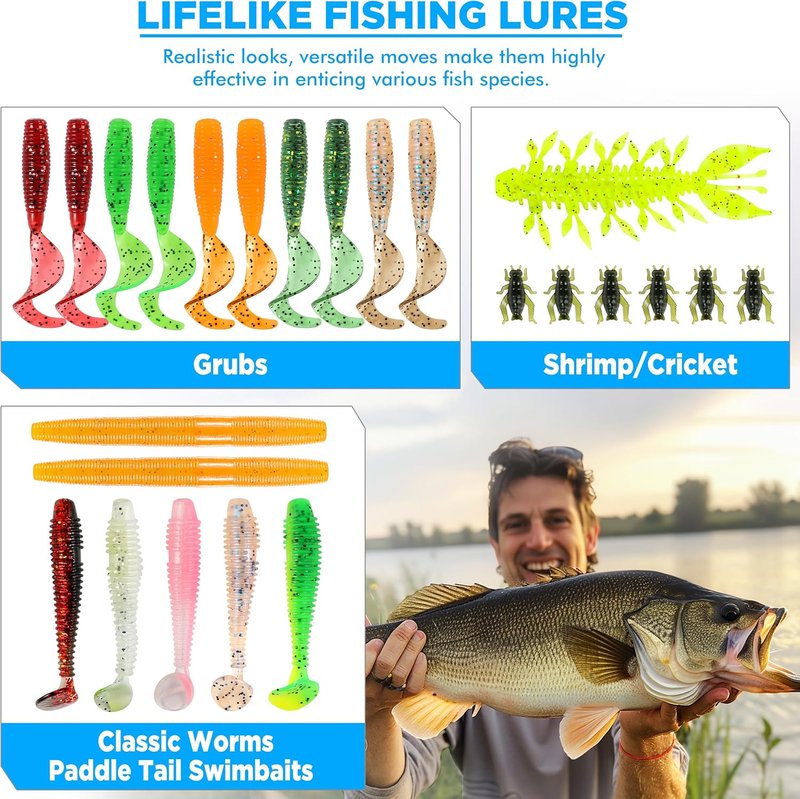 Fishing Lures Kit - 137Pcs Tackle Box with Crankbaits, Hooks & Weights | Freshwater Bait Gear for Men
