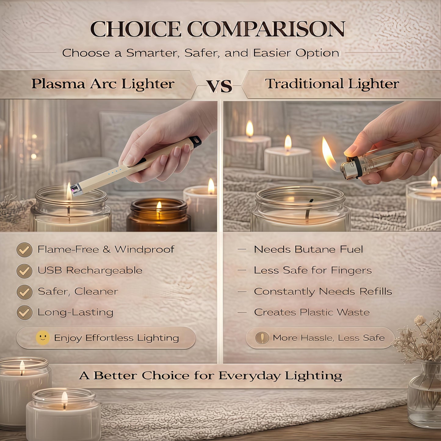 Castelar Candle Lighter, Electric Lighter Windproof Flameless with Safety Switch, USB Rechargeable Lighters for Candle, Grill, BBQ, Camping, Birthday & Stocking Stuffers (Gold)