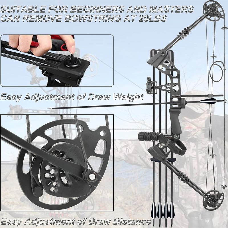 Archery Compound Bow Set 20-70 LBS - Adjustable Draw Length 24-30" | High-Speed Hunting Bow with Accessories