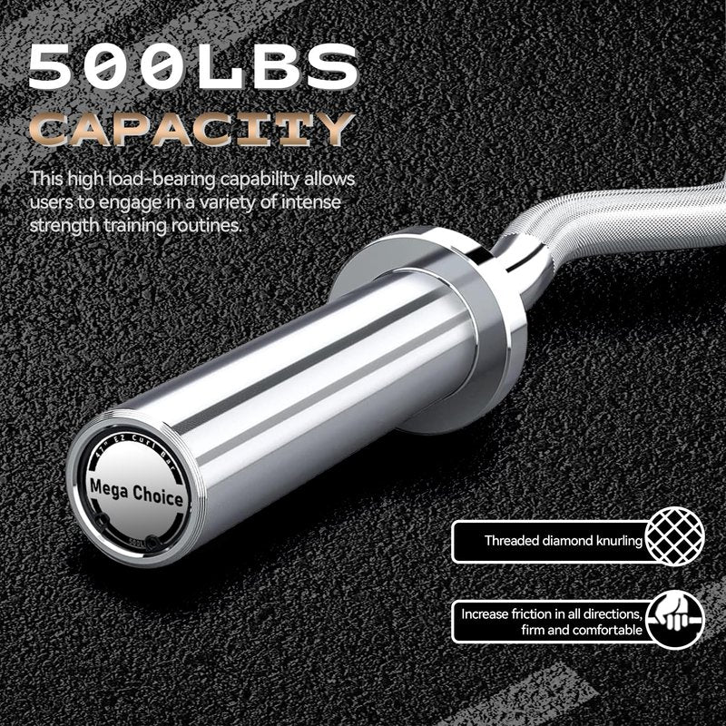 47" Olympic EZ Curl Barbell Bar, 500lb Capacity EZ Curl Bar for Weight Lifting, Biceps, triceps, Back/Leg Muscle Group exercise,Chrome Curling Bar Fit 2” Standard Weights - 2 Spring Collars