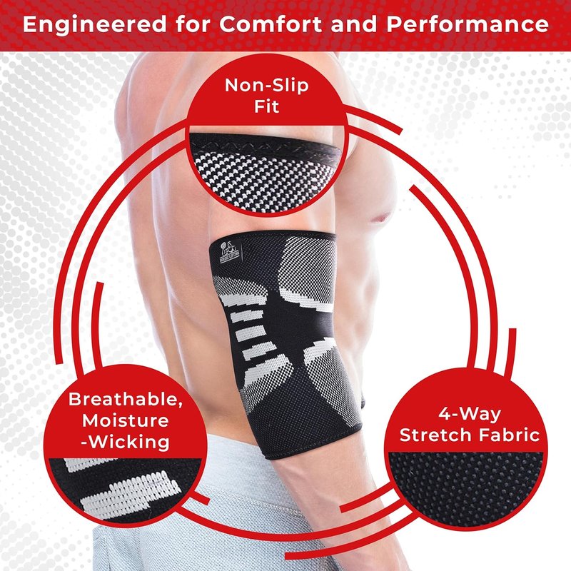 Nordic Lifting Elbow Compression Sleeves | Pain Relief Brace for Tendonitis & Golfers Elbow - Support for Weightlifting - 1 Pair
