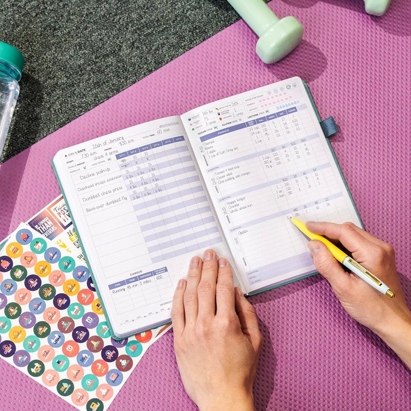 Fitness & Food Journal - Nutrition & Workout Planner for Men & Women | A5 Hardcover, Undated, Aquamarine