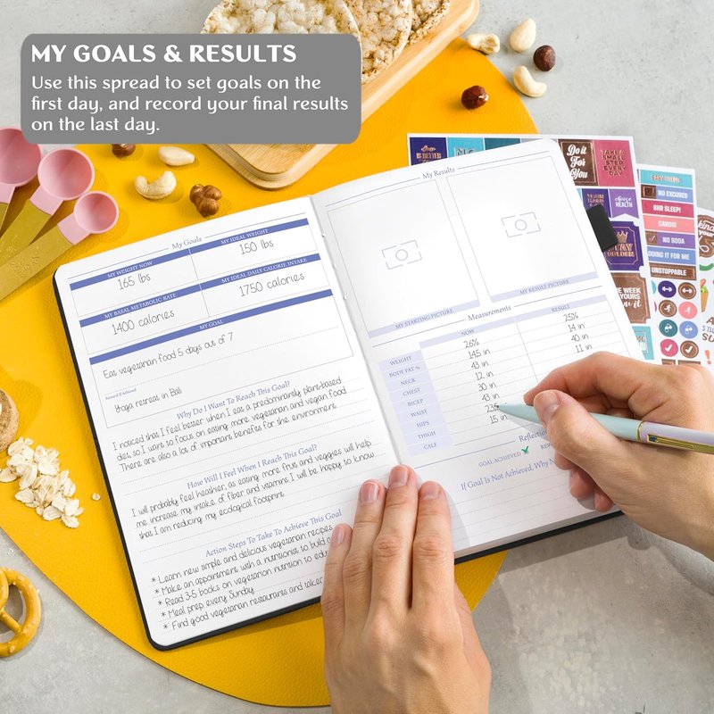 Wellness Planner & Food Journal - Daily Diet & Health Tracker with Weight Loss & Exercise Logs | A5 Size - Black