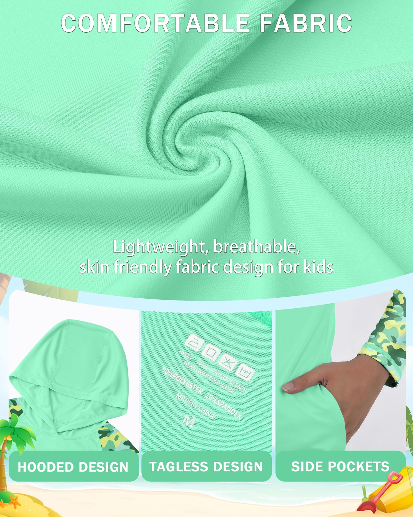 DRONIRING Boys Rash Guard Swim Hoodie, UPF 50+ UV Sun Protection Long Sleeve Fishing Shirt, Kids Youth SPF Water Shirts