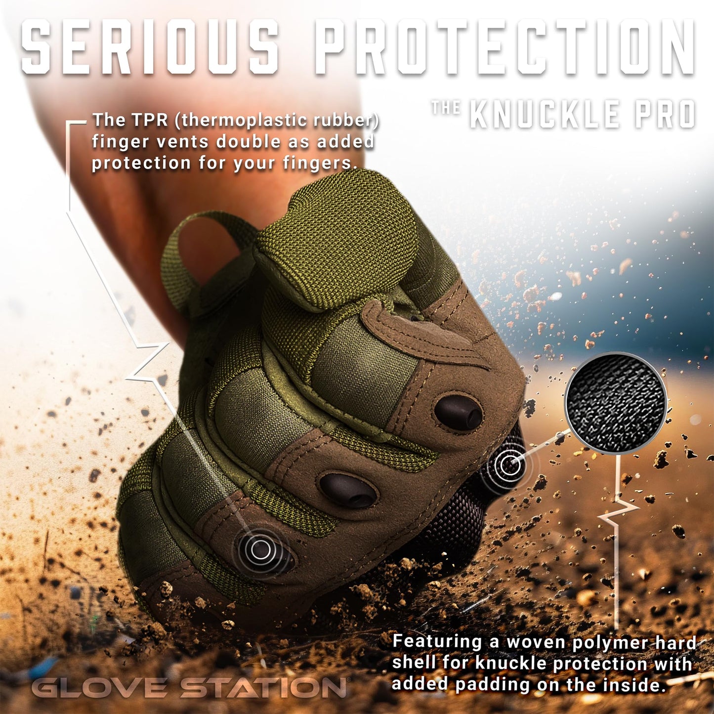 Glove Station Gloves for Men – Touchscreen Utility Gear with Hard Knuckle Protection Used in Motorcycle, Airsoft, & Outdoor Work Green - Hard Knuckle Small