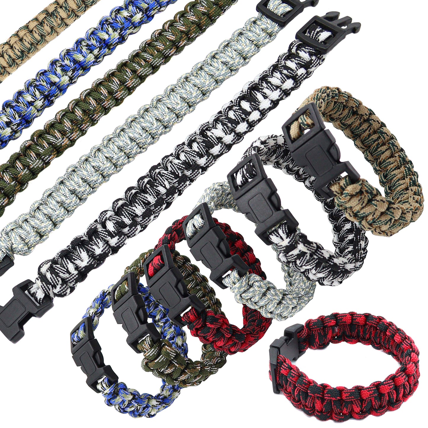 FROG SAC 12 Paracord Bracelets for Boys, Camo Survival Tactical Bracelet Braided with 550 LB Parachute Cord, Teen Camping Gifts Accessories, Military Gear Army Nerf Party Favors