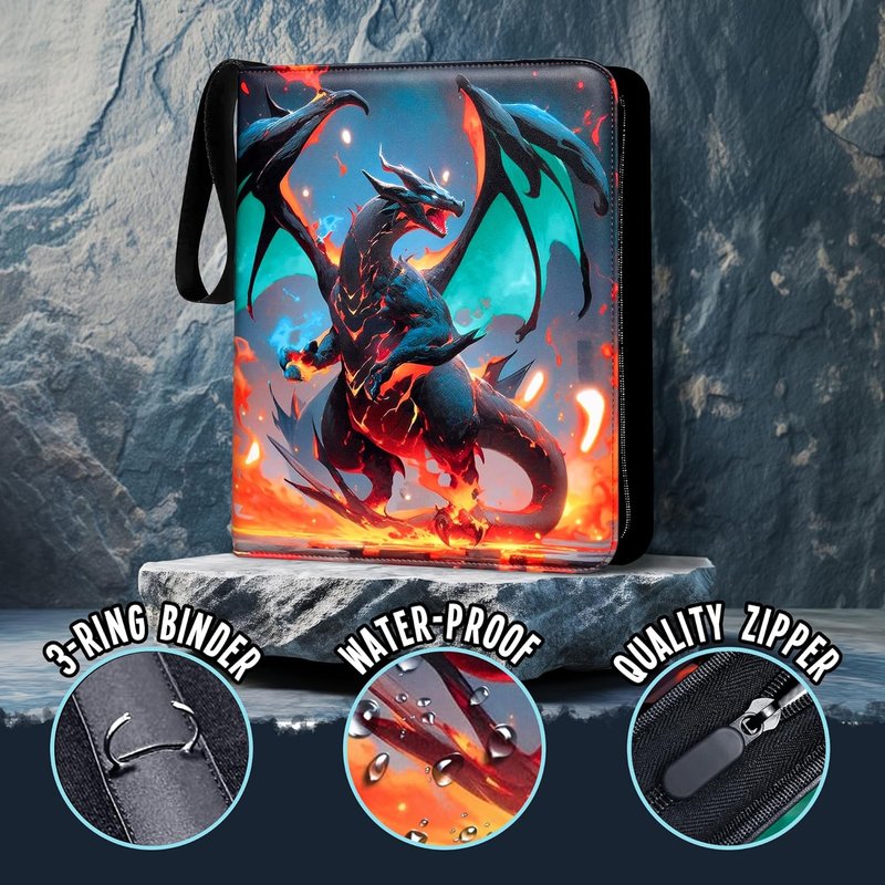 Trading Card Binder 9-Pocket - Zippered 3-Ring Album for 900 Cards | Includes 50 Removable Sleeves & ID Slot