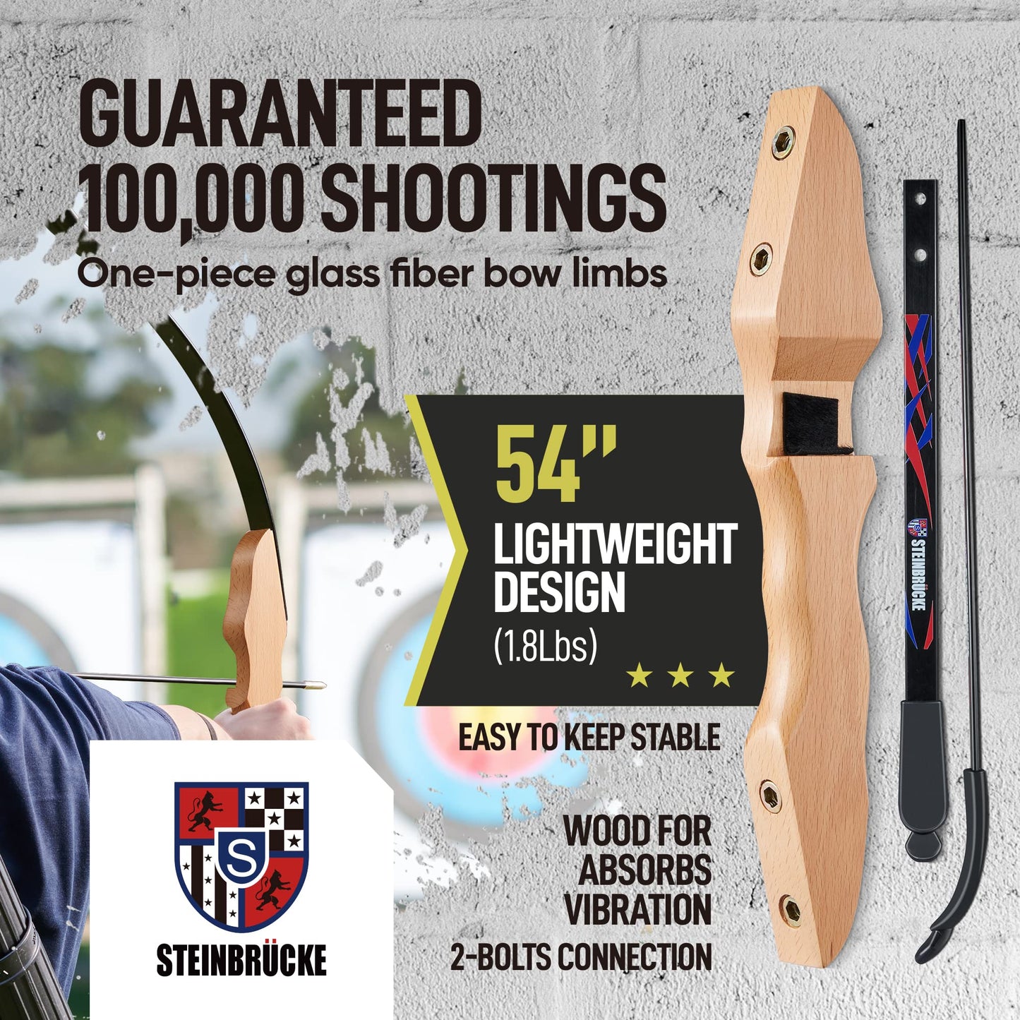 Gioventù Recurve Bow and Arrow Adult - 54" Traditional Wood Takedown Recurve Bow with Lightweight Design, Right Handed Bow for Adults, Youth, Beginner Hunting, Training Practice（30lb 40lb