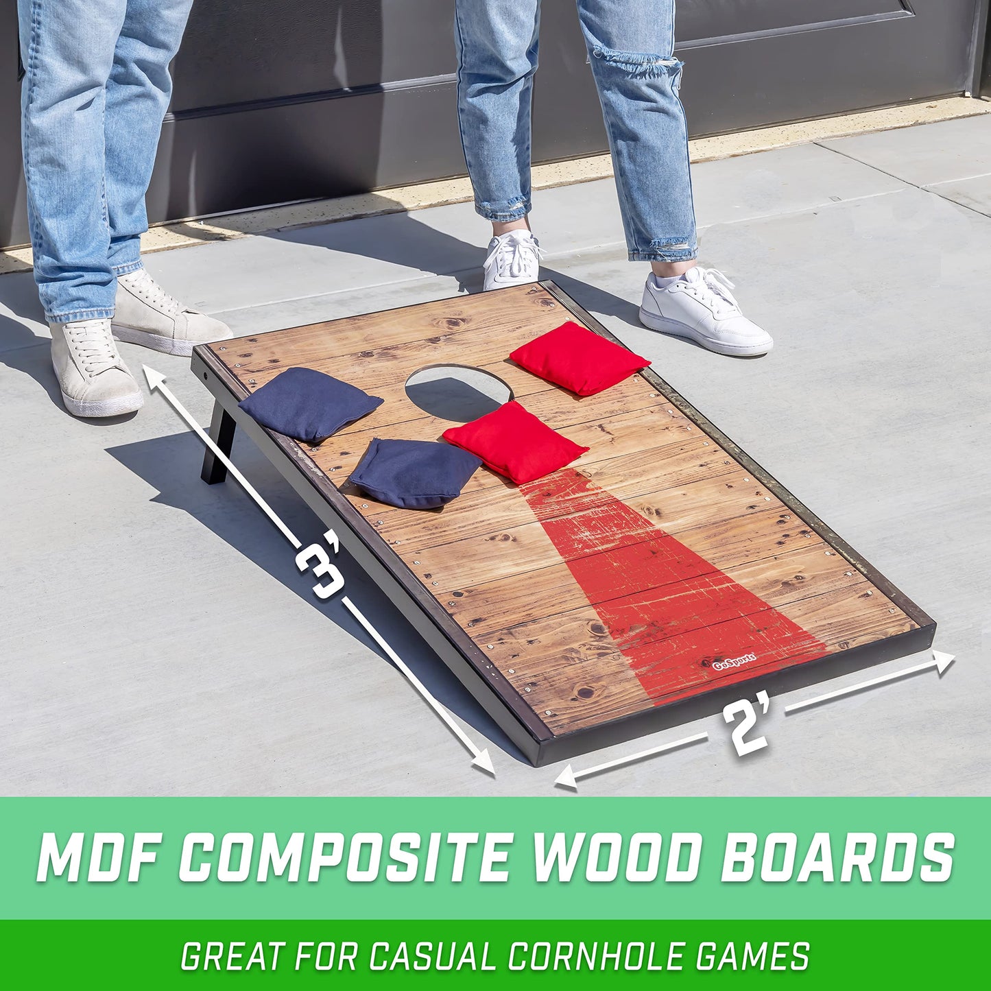 GoSports 3 x 2 ft Rustic Design Cornhole Game Set - Includes Two 3 x 2 ft Boards, 8 Bean Bags, and Carry Case
