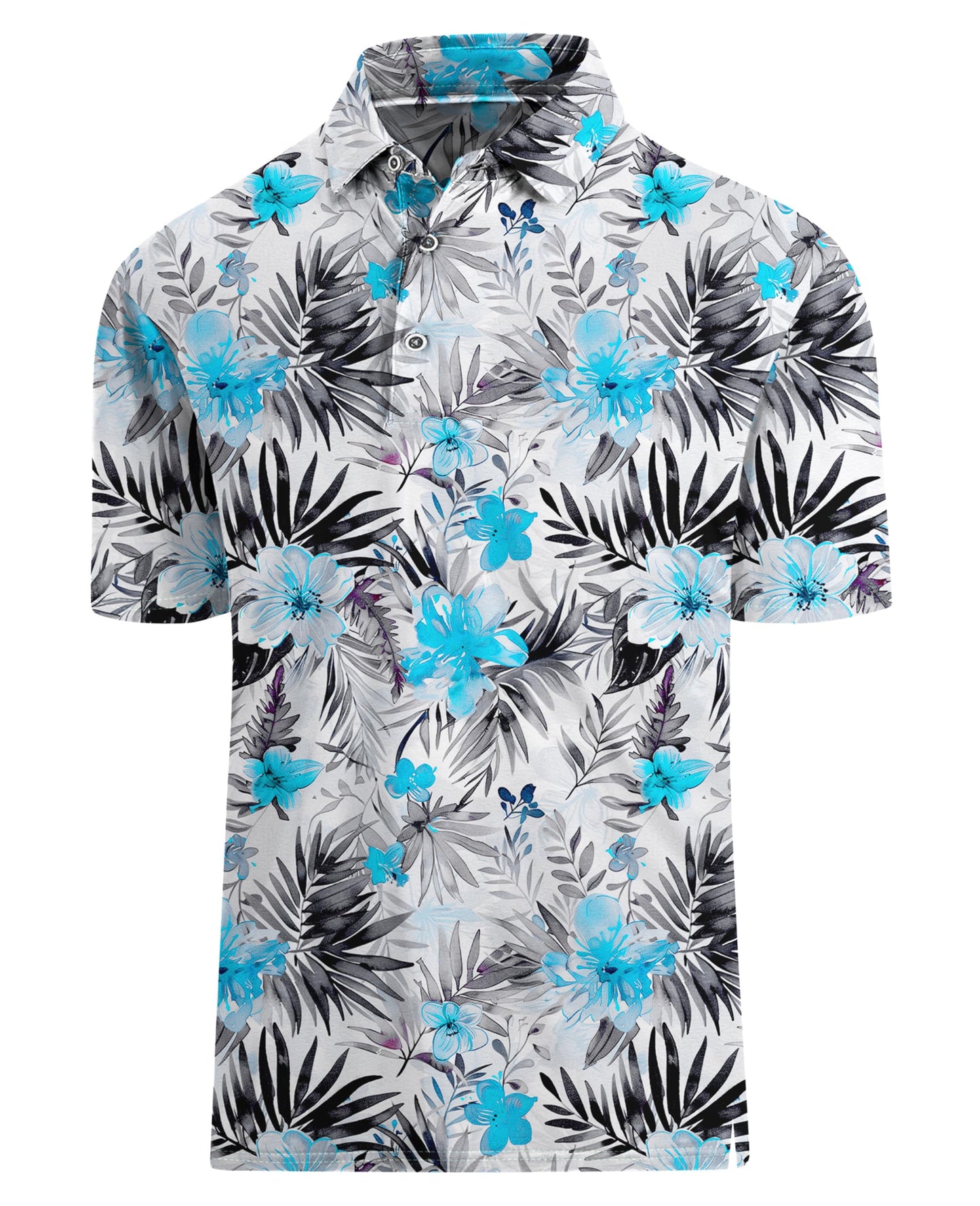 Hodaweisolp Golf Shirts for Men Dry Fit Print Moisture Wicking Performance Short Sleeve Polo Shirt Flower Leaf-L