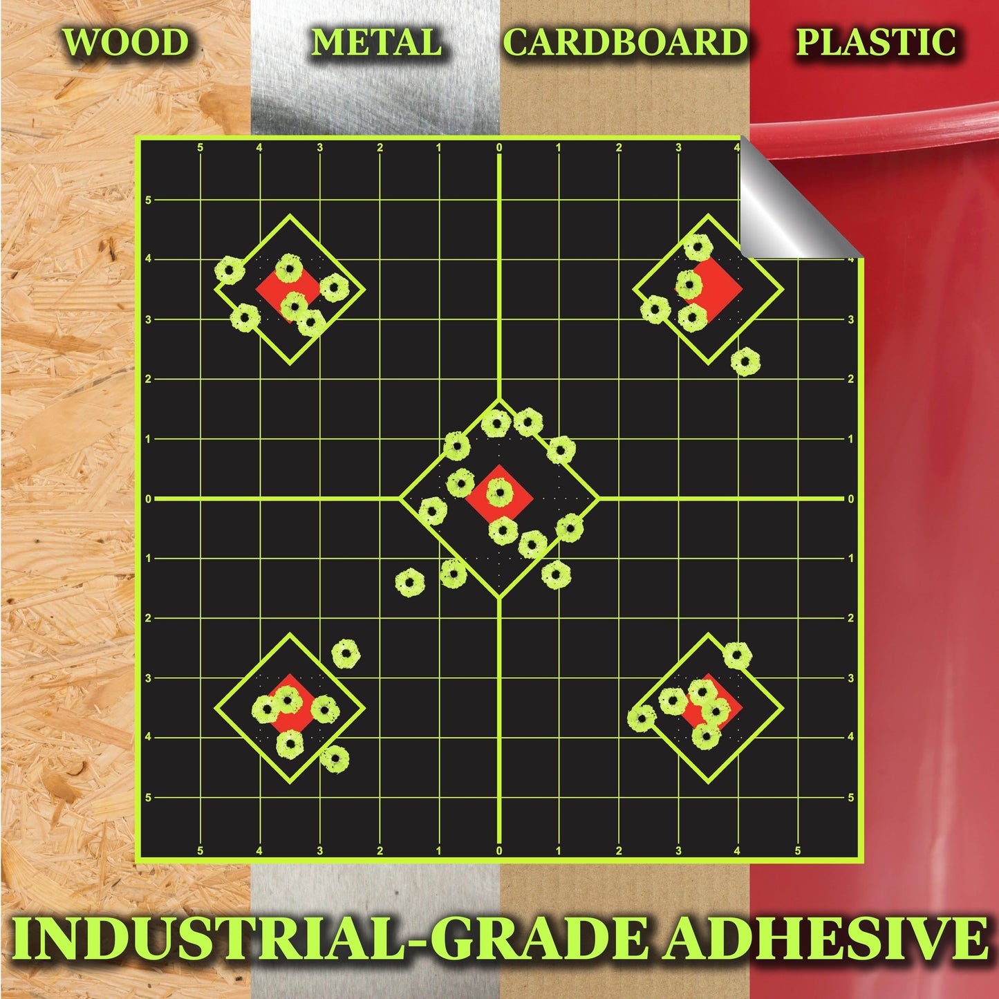 12"x12" Sight in Adhesive SPLATTERBURST Shooting Targets - Instantly See Your Shots Burst Bright Fluorescent Yellow Upon Impact! (25 Pack)