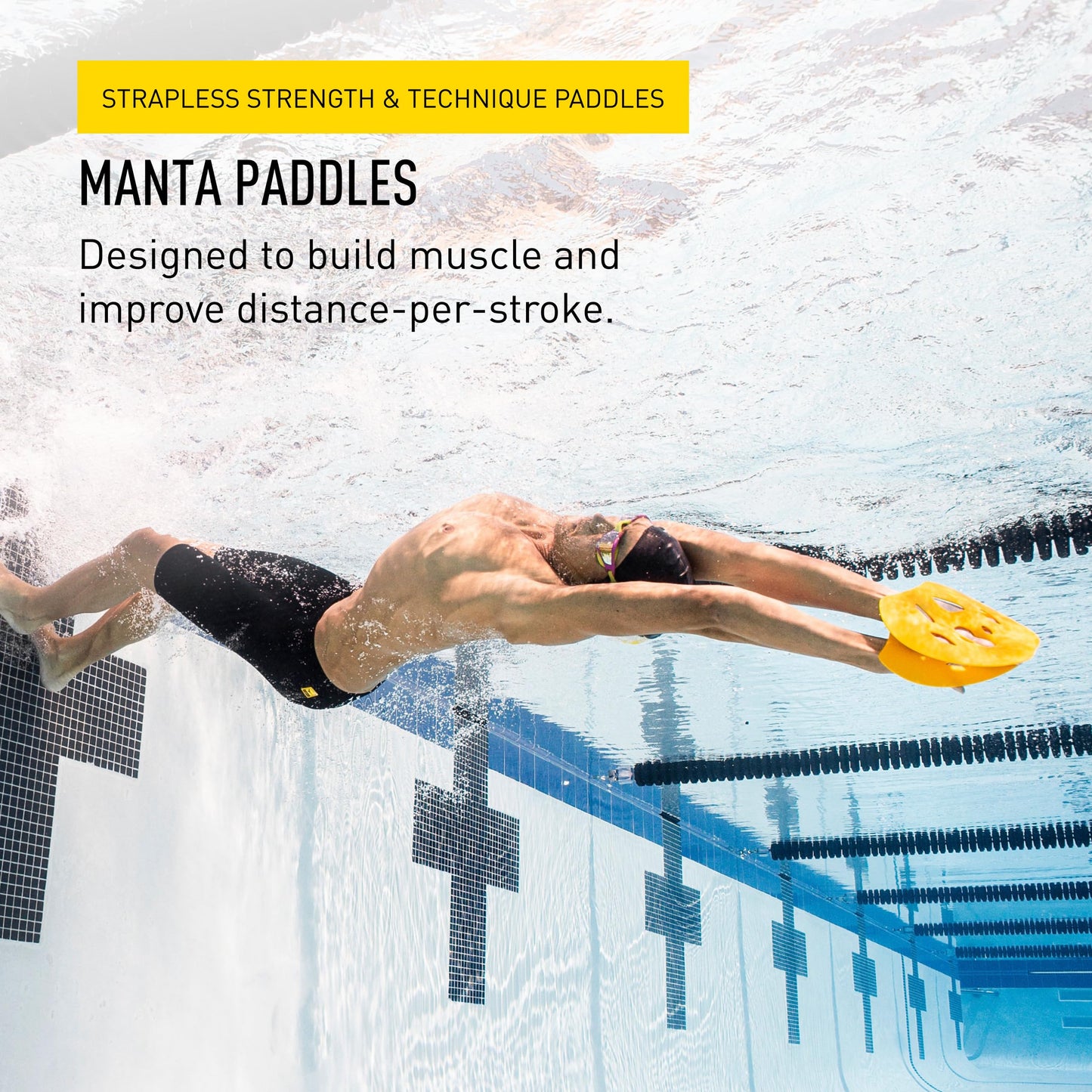 FINIS Manta Swim Training Paddles - Strapless Design for Stroke Technique - Floating Hand Paddles - Build Strength - Large