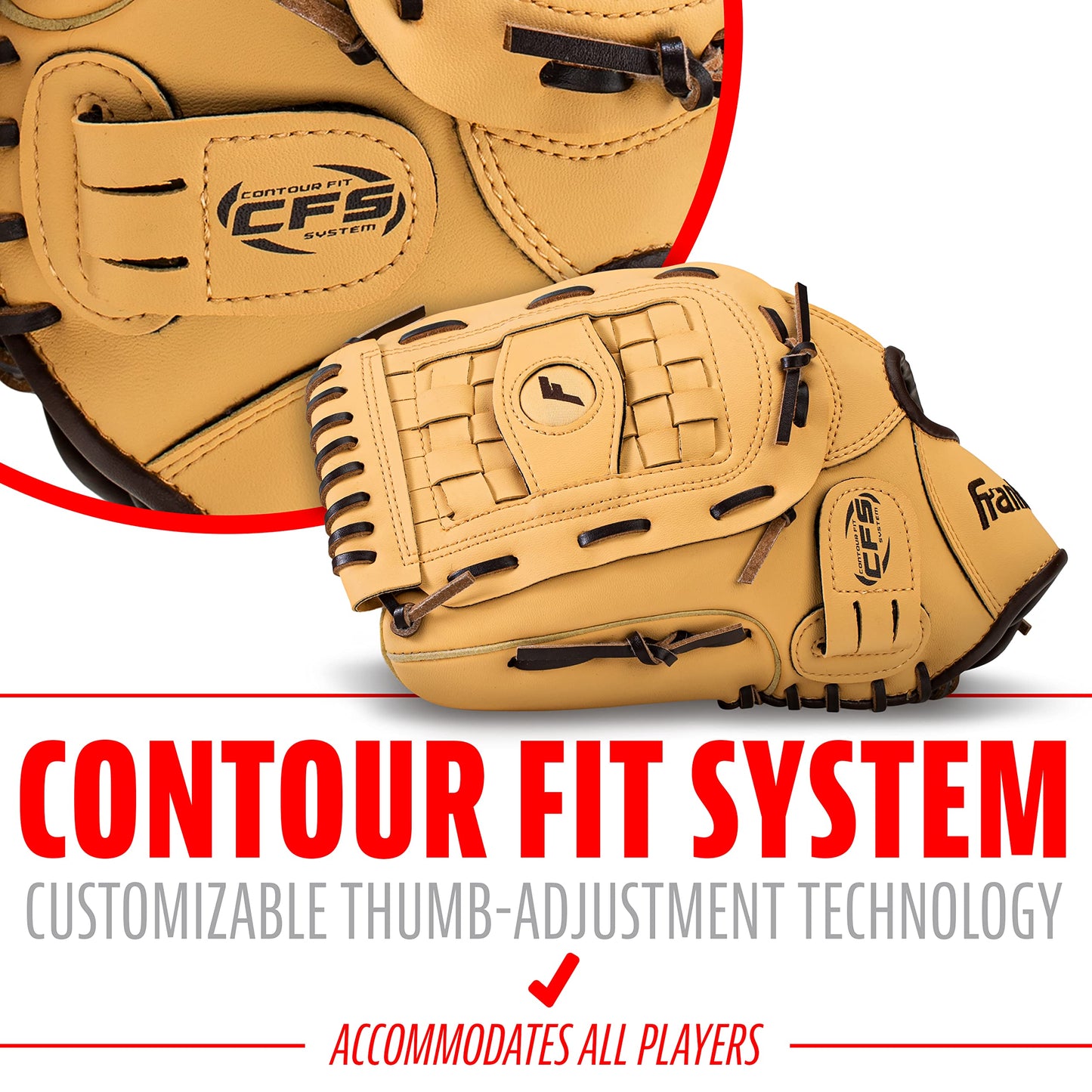 Franklin Sports Field Master Baseball and Softball Gloves for Adults, Youth, and Kids - Durable and Soft Synthetic Leather - Adjustable Fit - Left Hand Throw - 12.5" in. Outfield - Camel Brown