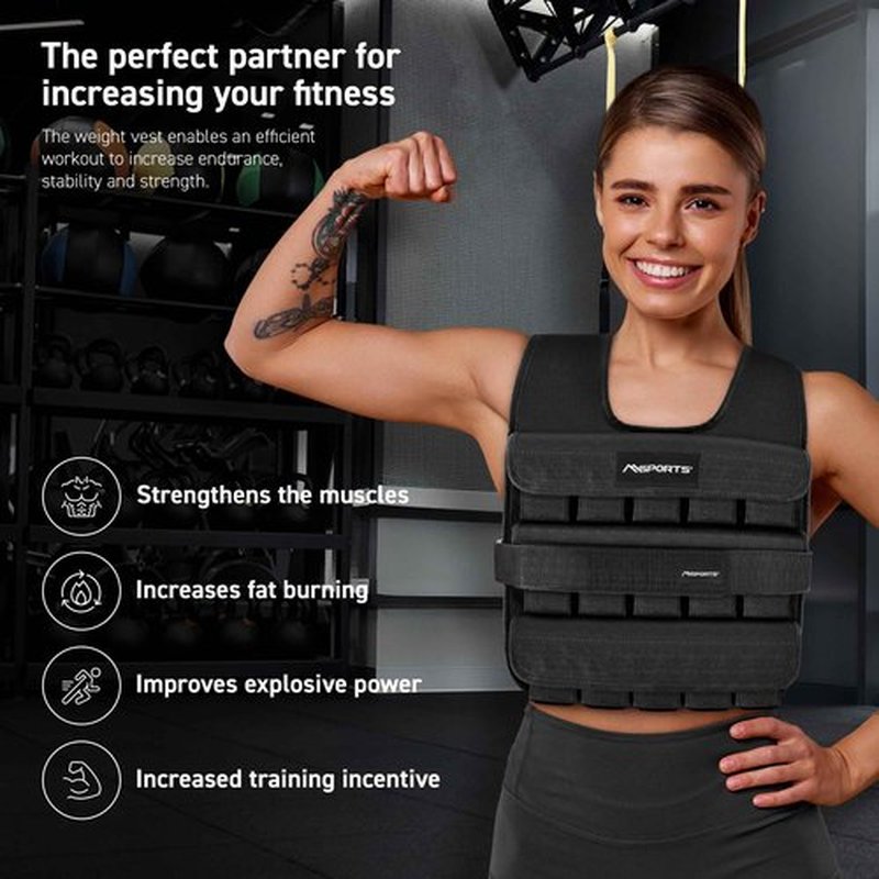 MSPORTS Premium Weighted Vest for Women & Men – Adjustable 11–65 lb, Running Vest, Walking Weighted Vest, Tactical Style Training Vest for CrossFit, Strength, Cardio & Home Workouts (Black, 11 lb)