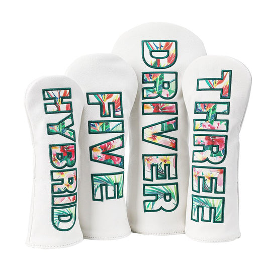 Golf Club Head Covers - Premium Leather Driver, 3 & 5 Fairway Wood, Hybrid Headcovers, Putter Covers for Blade and Mallet, and Alignment Stick Covers (Set)