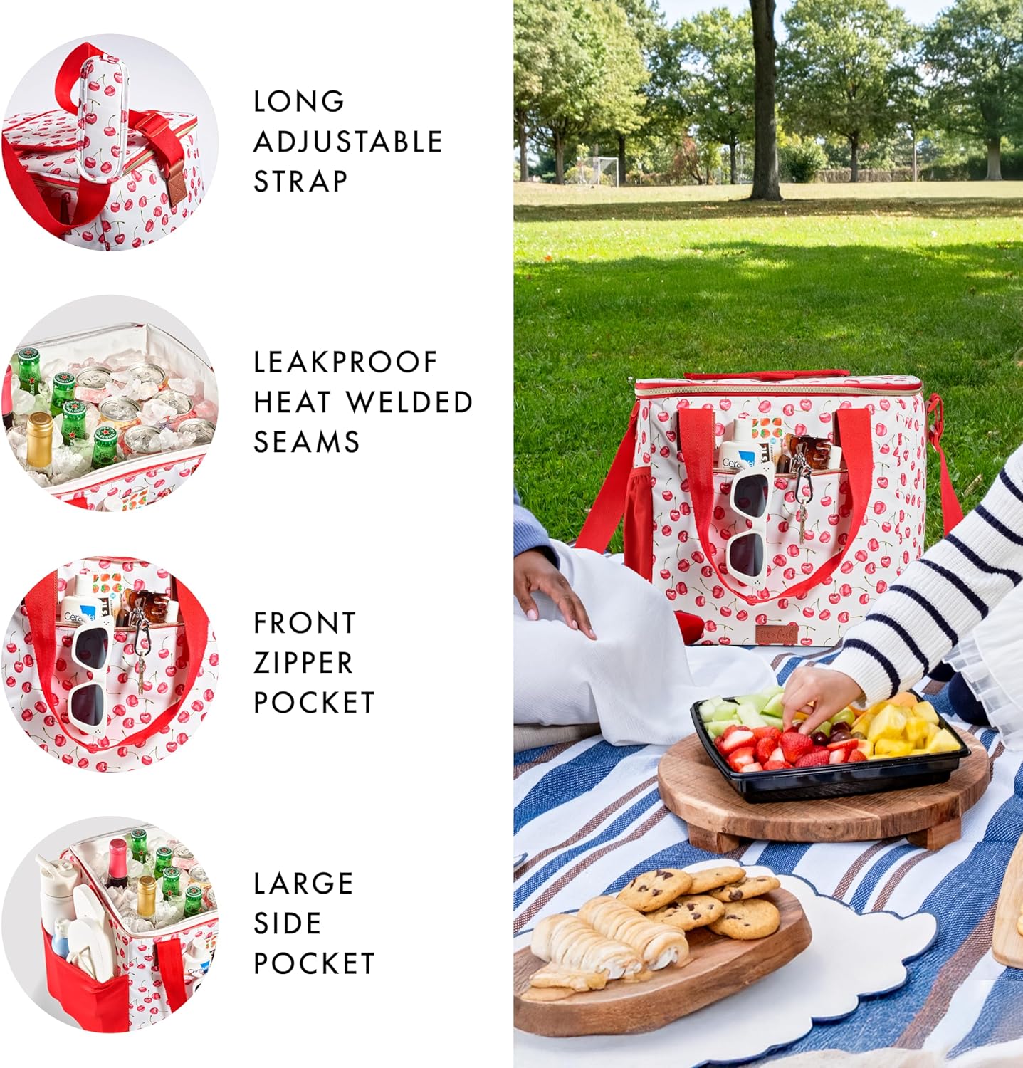 Fit & Fresh 24-Can Soft Cooler Bag - Insulated, Leak-Resistant, Portable Cherry Travel Cooler