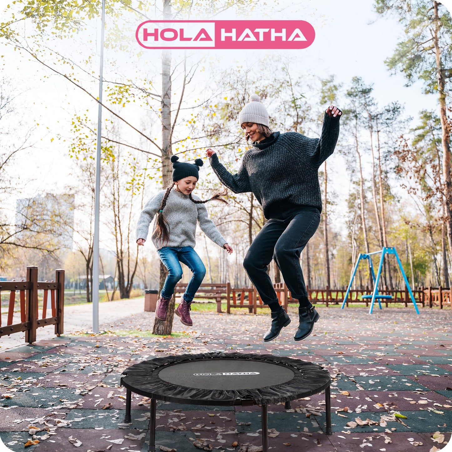 HolaHatha 36 Inch Foldable Mini Trampoline Fitness Rebounder w/Adjustable Handle