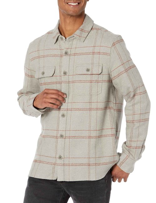 PAIGE mens Wilbur Plaid Overshirt Button Down Shirt, Cherry Cream, X-Small US