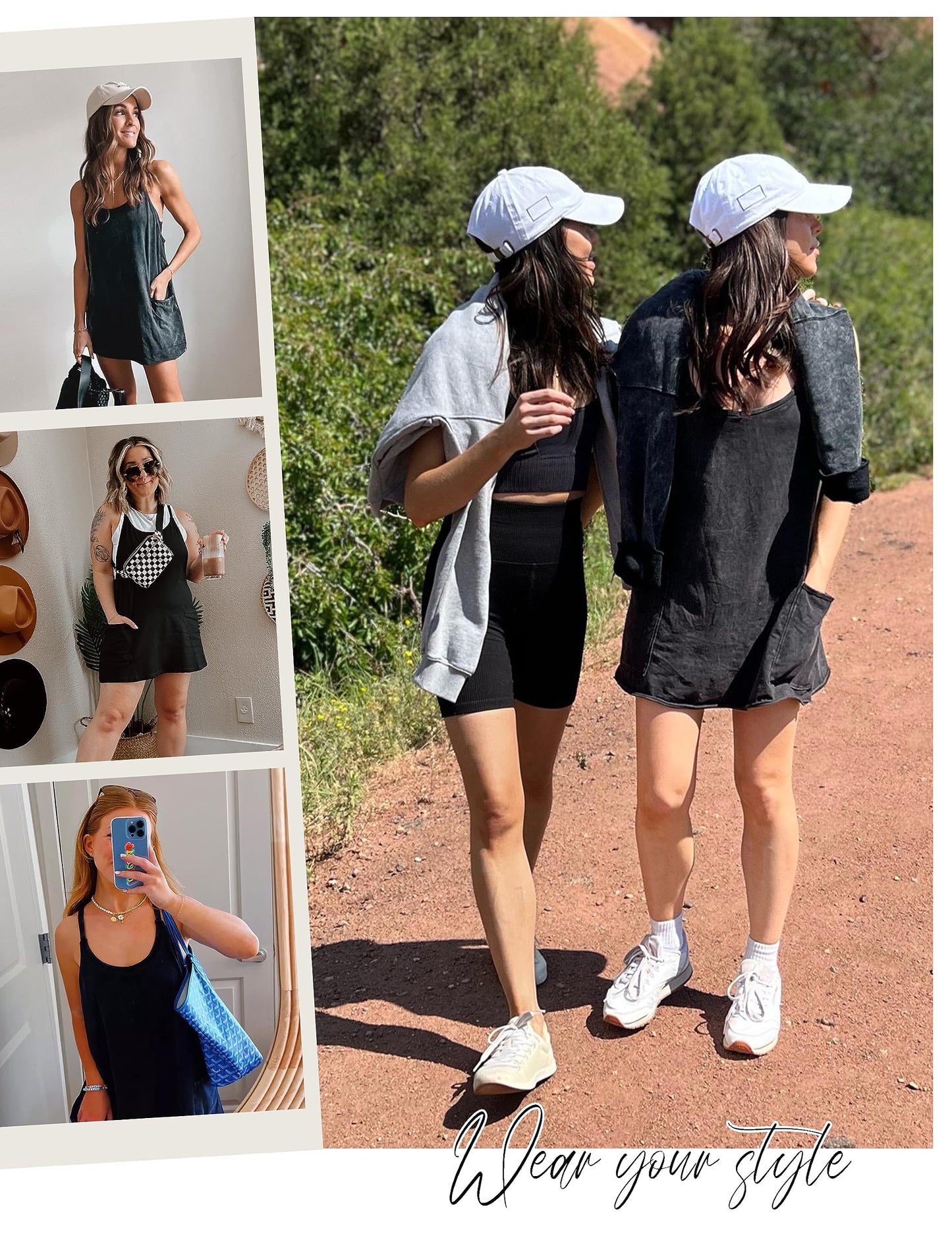 Lentta 2 Pack Women's Athletic Mini Dresses Built in Shorts Sleeveless V Neck Workout Sundress Summer Tennis Travel Vacation(BlueGreyBlack-L)
