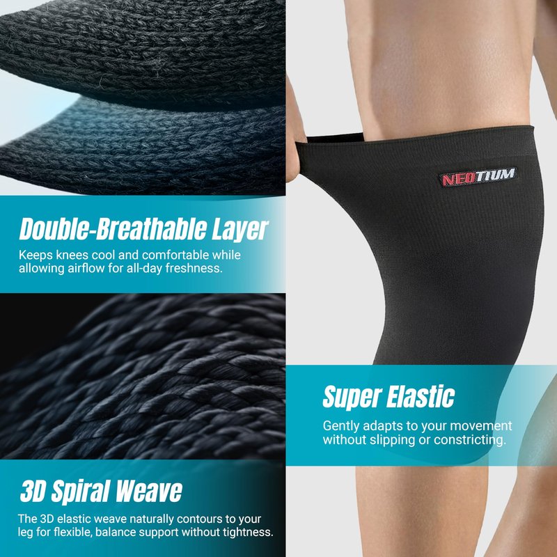 NeoTium Knee Warmers for Knee Pain Relief, Support, Circulation Improvement, Arthritis & Joint Pain - High Elastic Thermal Knee Sleeves for Men and Women (Pack of 2, L)