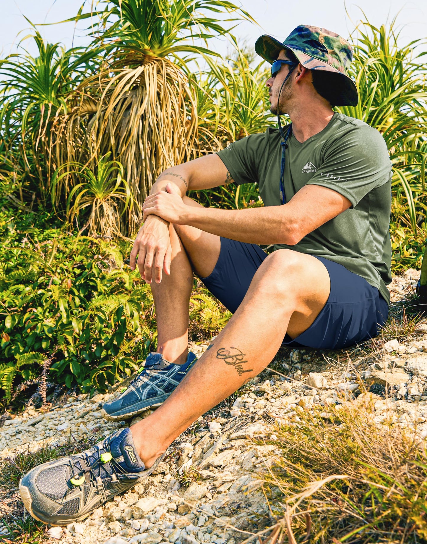 G Gradual Men's Hiking Shorts 7"/9" Lightweight Athletic Shorts for Men Quick Dry Stretch Casual Shorts with 3 Zipper Pockets(7inch,Dusty Blue,L)