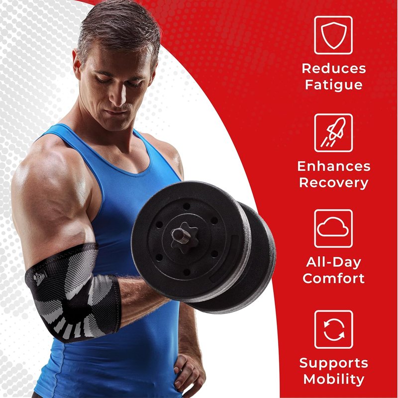 Nordic Lifting Elbow Compression Sleeves | Pain Relief Brace for Tendonitis & Golfers Elbow - Support for Weightlifting - 1 Pair