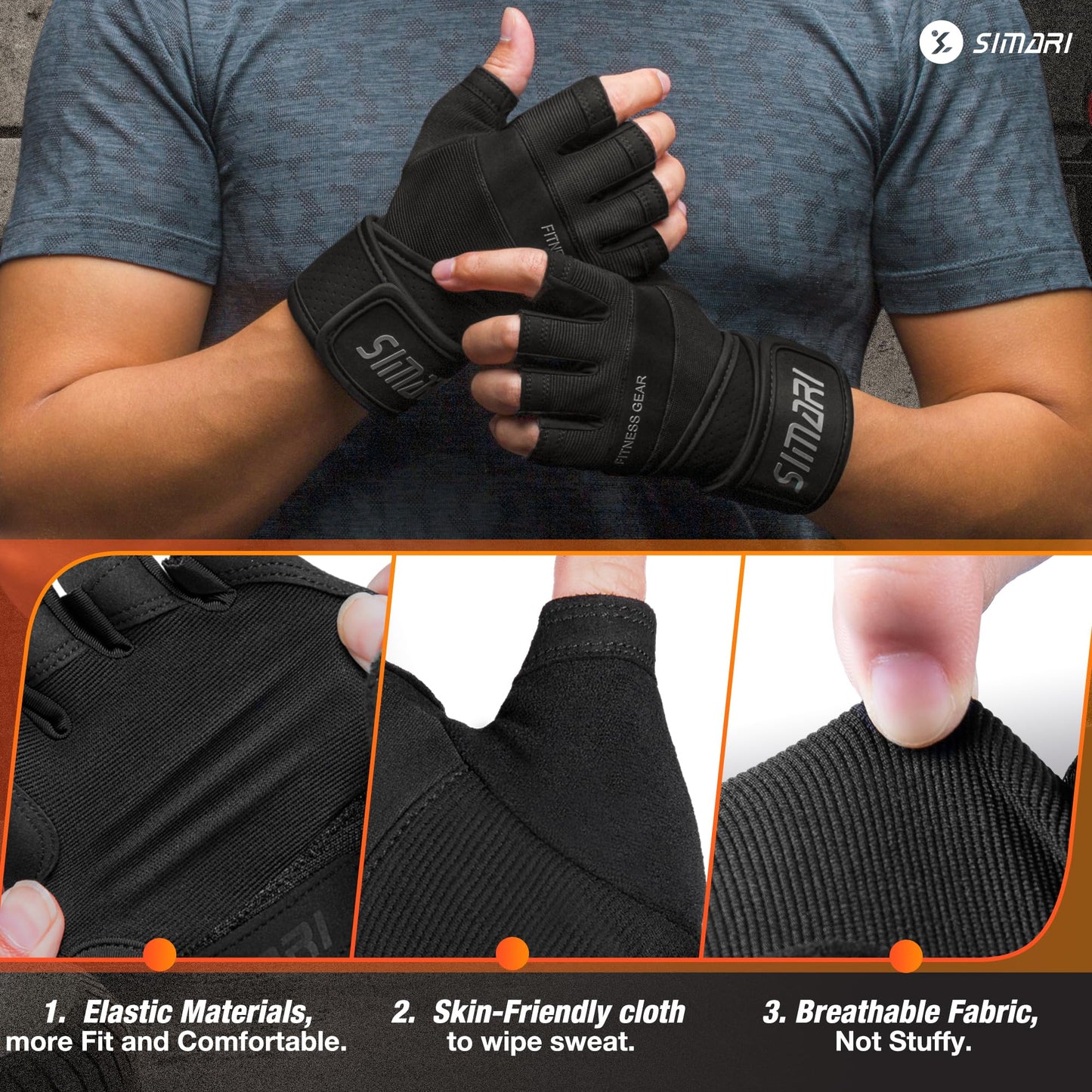 SIMARI Padded Workout Gloves for Men and Women, Ventilated Weight Lifting Gloves with Wrist Wraps Support, Full Palm Protection, Great Grip for Gym Training, Fitness, Weightlifting, Exercise