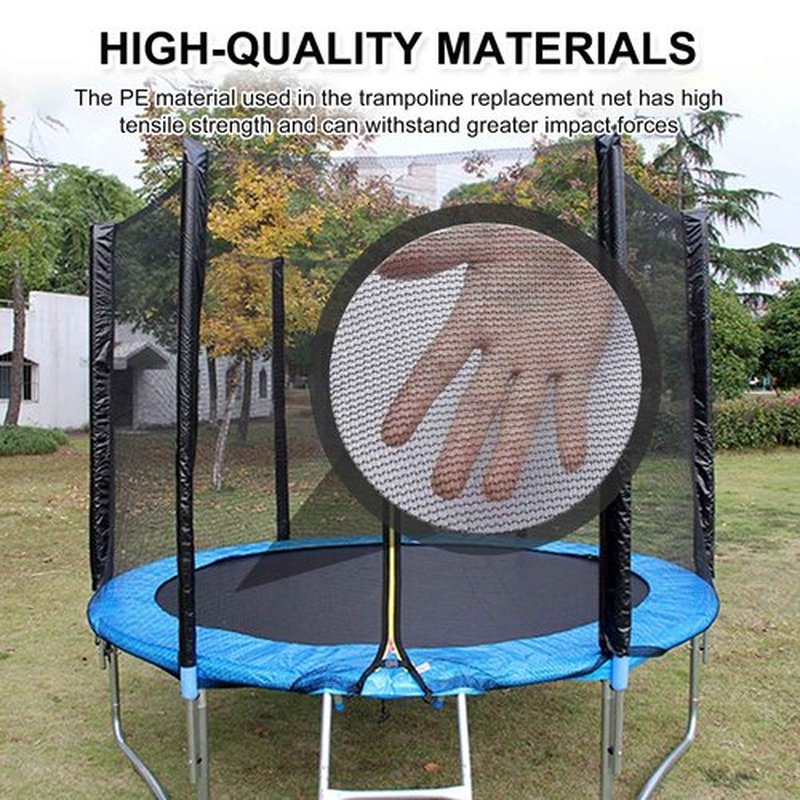 SUOGROLI Trampoline Safety Net, 4/4.6/5/6/8/10/12/13/14/16FT Garden Trampoline Replacement Net, Kids Protective Fence,488cm-12Poles-16ft,Black