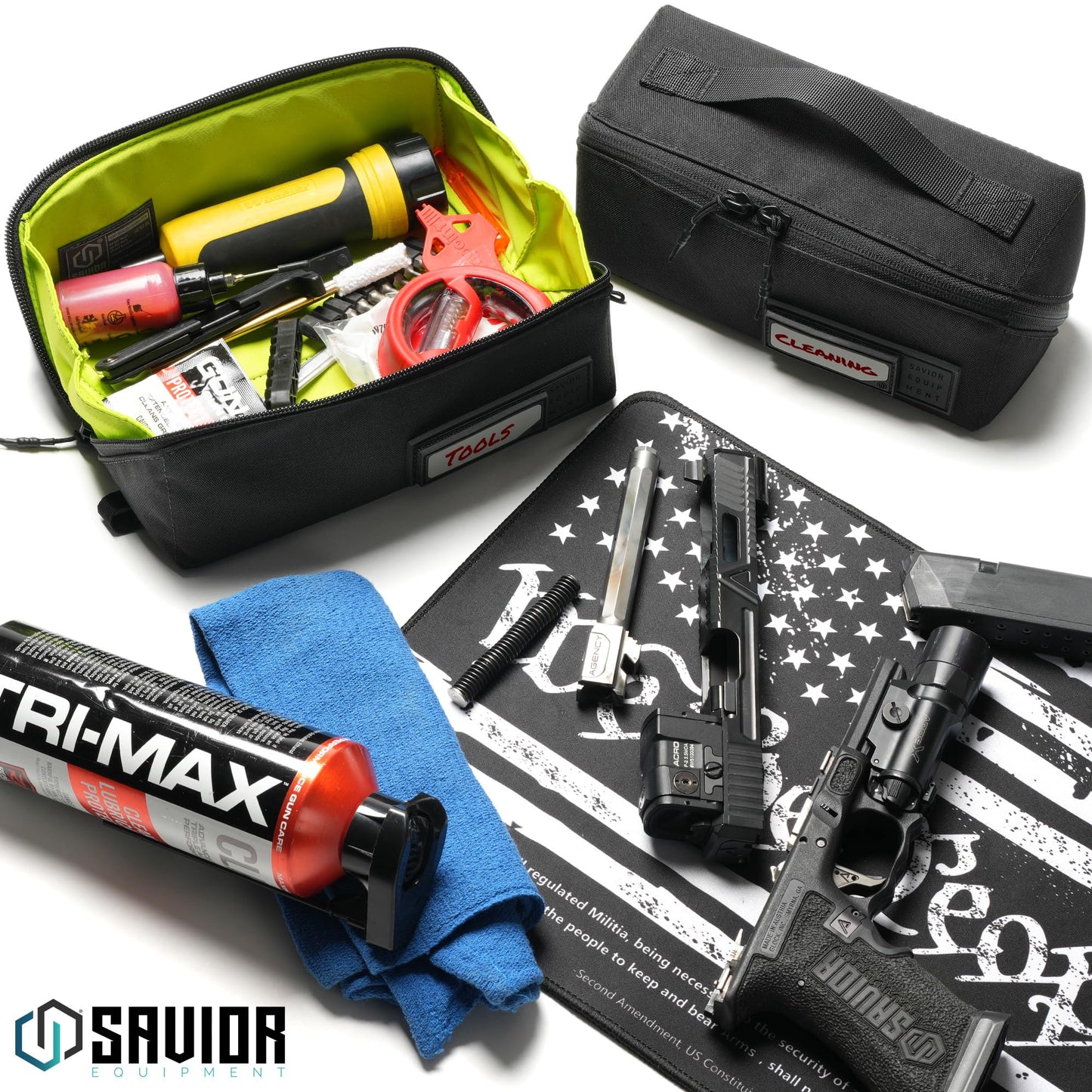 Savior Equipment Utility Pouch Ammo Storage Organizer Range Gear Accessories w/ 4 Writable ID Patches, Opens As a Tray, Semi-Hard Shell, 2-Pack (Black/Green)