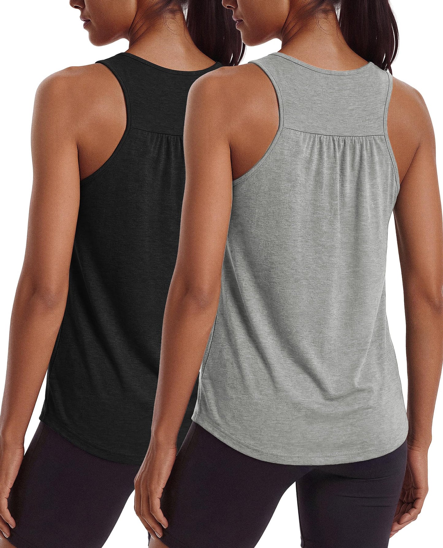 PINSPARK Womens Workout Tops Sleeveless Racerback Tank Top Lightweight Athletic Yoga Shirts Quick Dry Flowy Running Summer Tank,Black/Light Grey M
