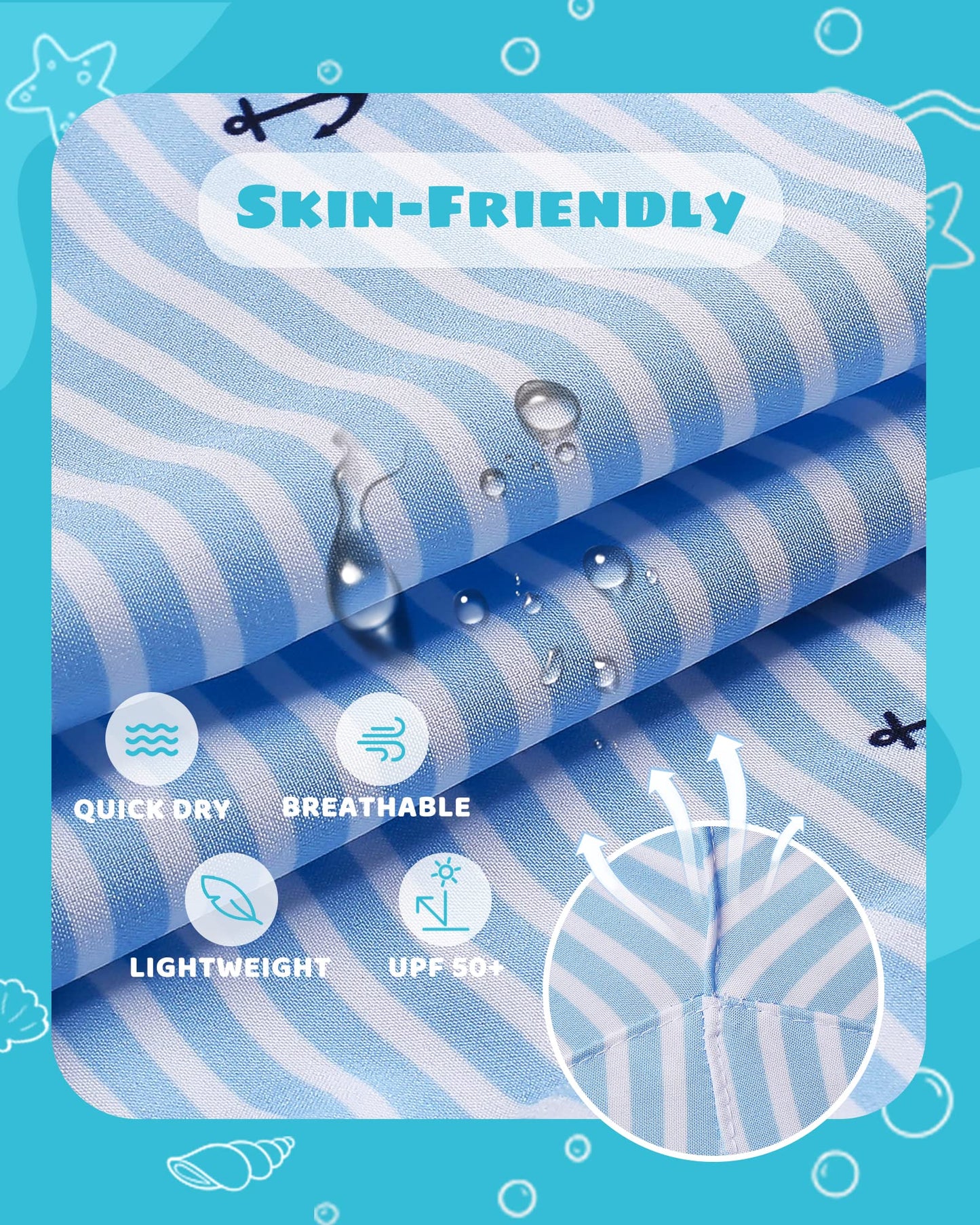 maamgic Boys Swim Trunks with Compression Liner Toddler Stretch Swim Shorts Quick Dry Swimming Trunks Boxer Brief 2 in 1 Beach Shorts White Blue Striped 3T