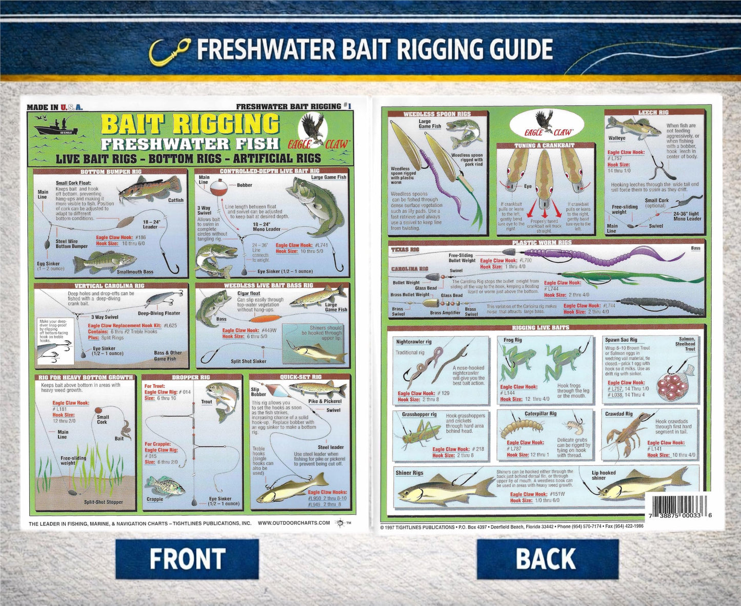 Freshwater Bait Rigging Chart #1 - Waterproof Quick Reference Fishing Guide - (Live Bait Rigs, Artificial Rigs, and Bottom Rigs) - Double-Sided & Easy to Read - Great Gift for Beginners